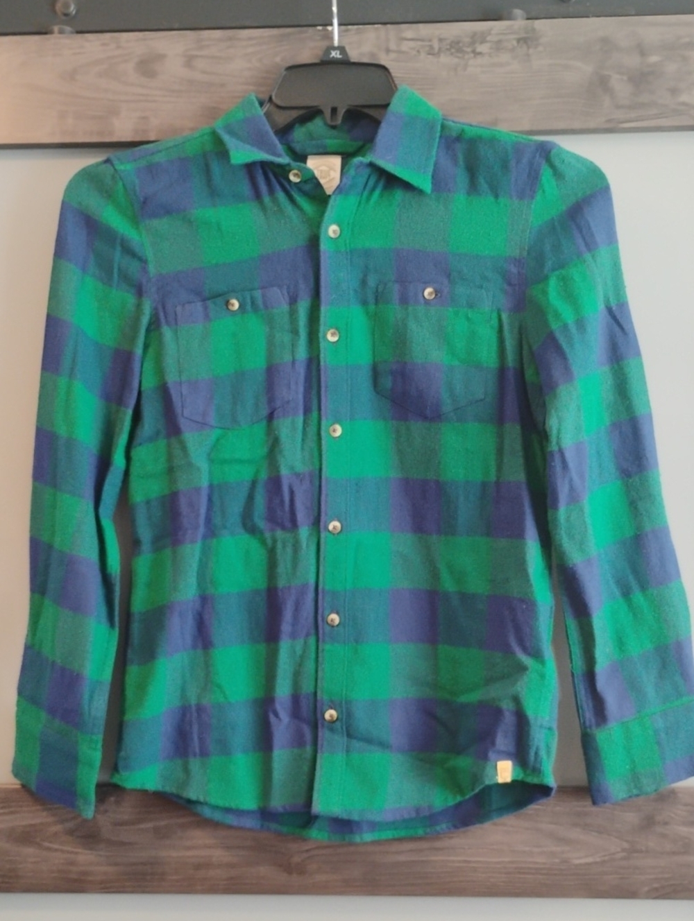 True Craft Green and Blue Plaid Button-Down Shirt